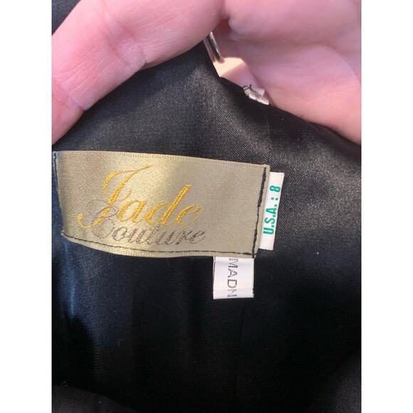 Jade Couture Black Maxi Long One Shoulder Rouched Chiffon Formal Dress Size 8 - Picture 8 of 11